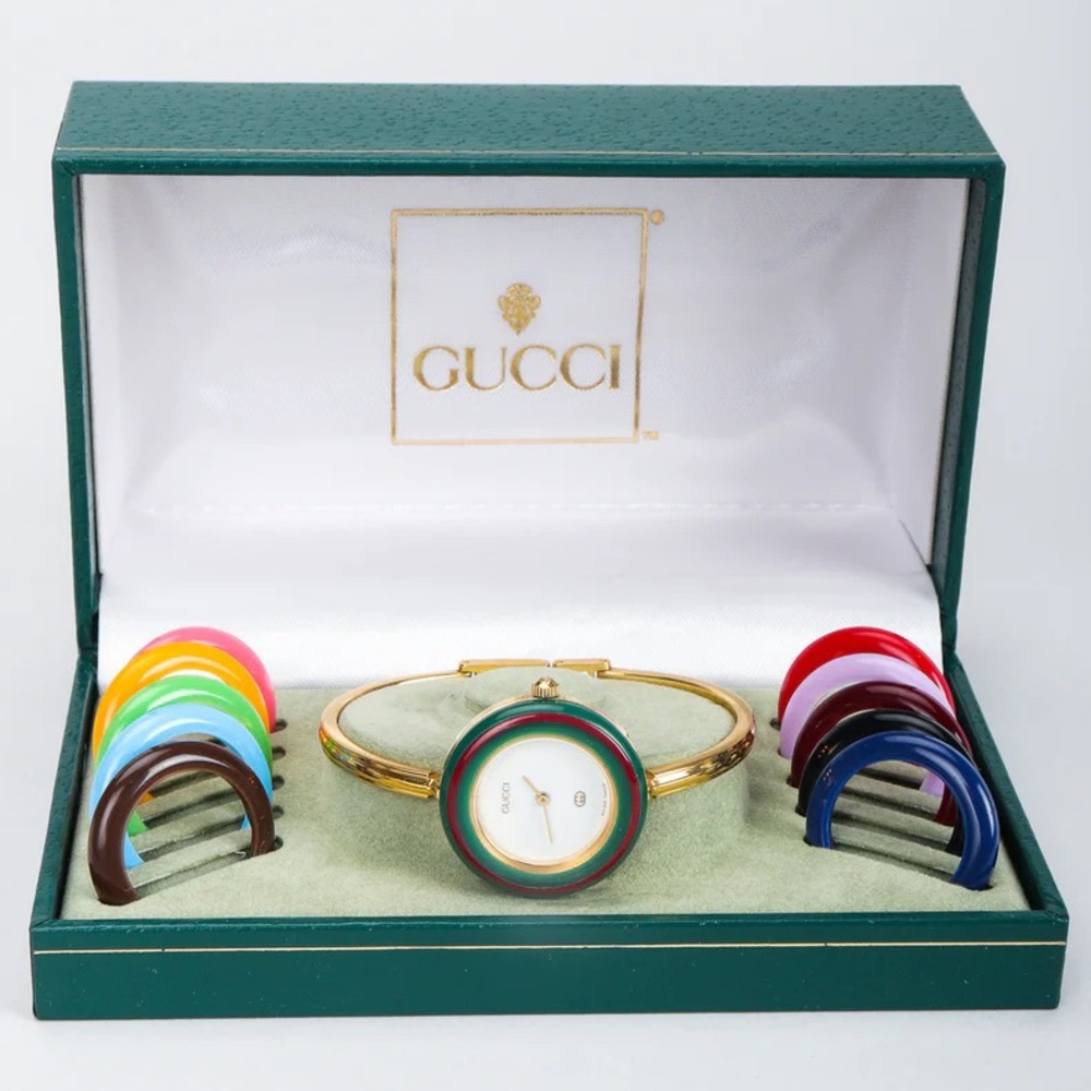 Gucci  Interchangeable Bezel 12 Colors White / Gold Women Watch in Box